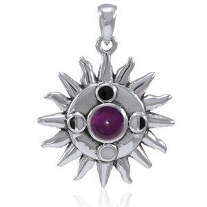 NWOT Sterling Silver Sun with Genuine Amethyst Center & Moon Phases Center Penda